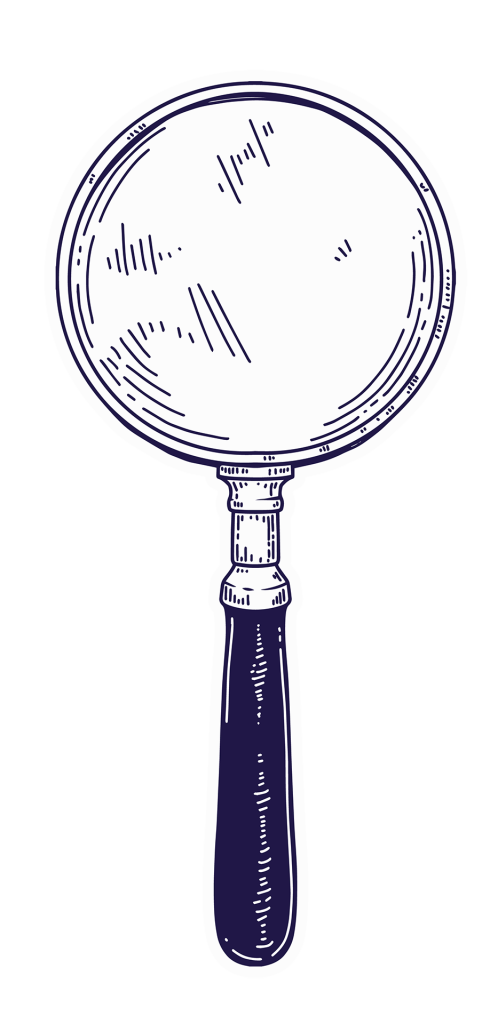 Pictogramme style baroque d'une loupe à la verticale