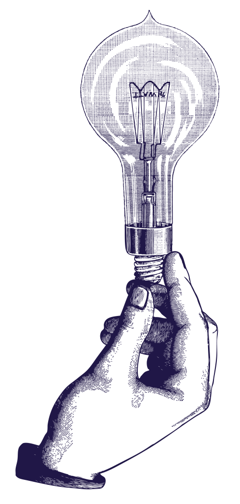 Illustration style baroque main tenant une ampoule