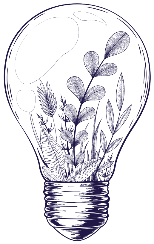 pictogramme style baroque d'une ampoule avec des plantes à l'intérieur
