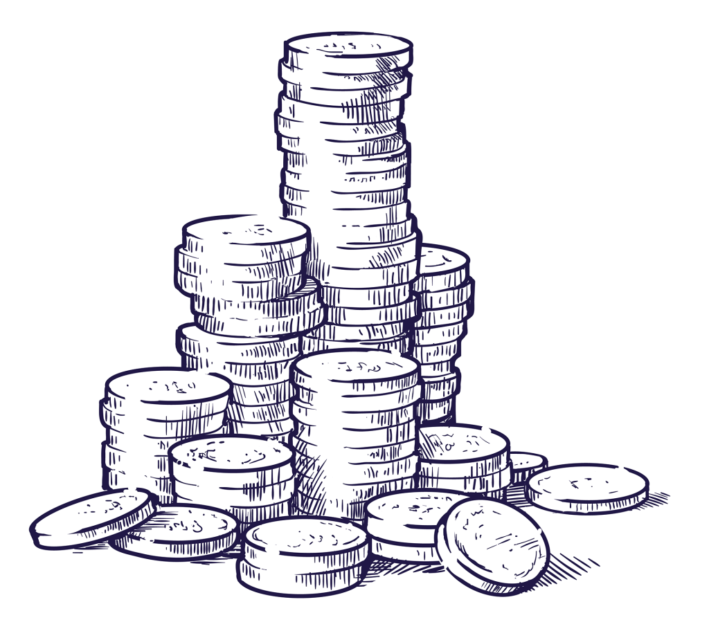 Illustration style baroque d'unepile de pièces de monnaie