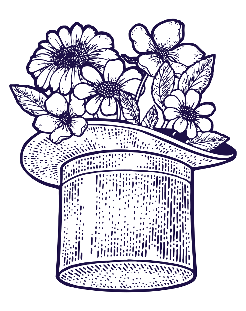 Illustration style baroque fleurs dans un chapeau