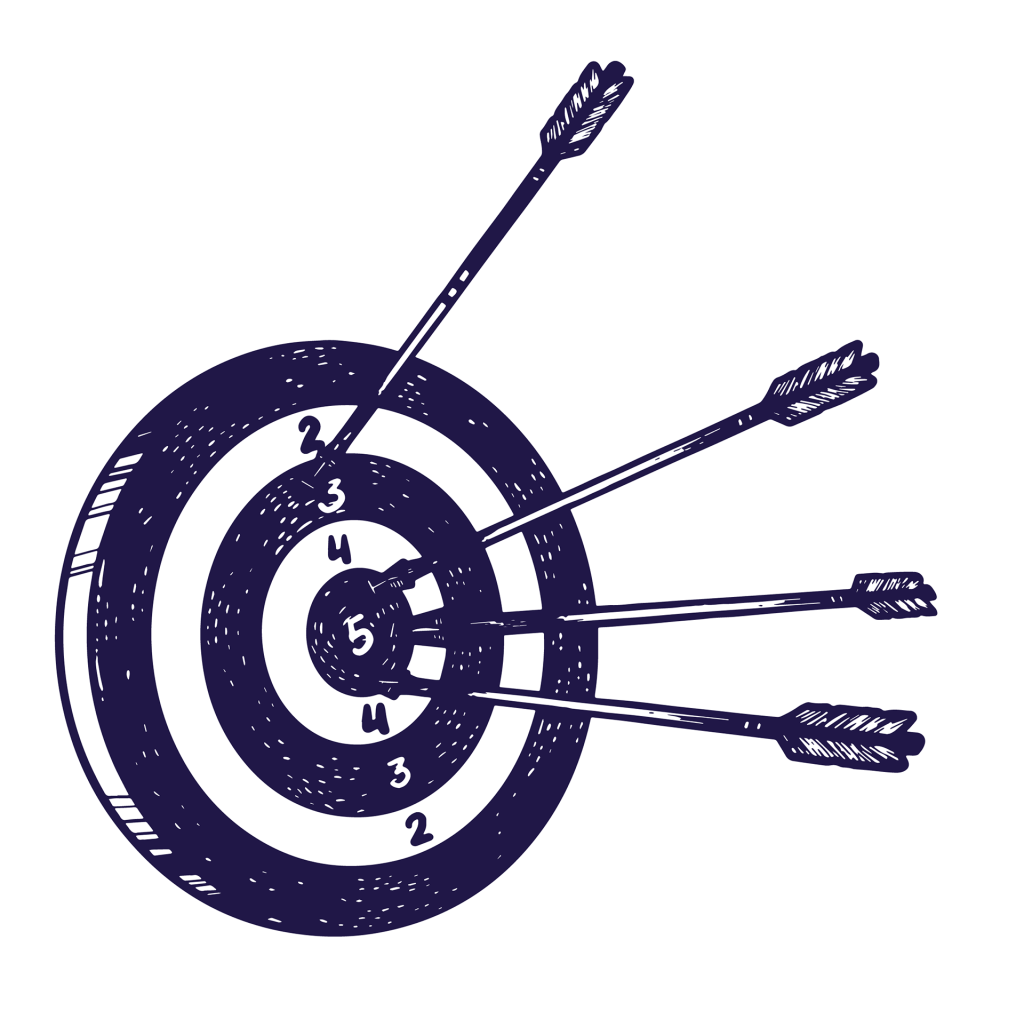 Illustration style baroque cible avec fléchettes