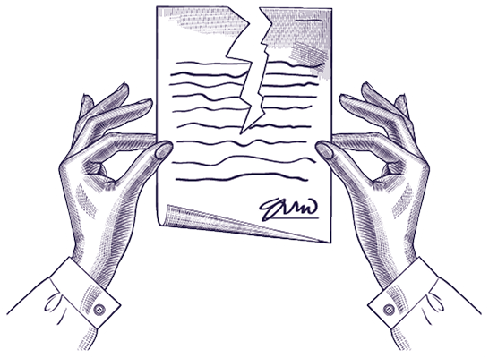 Picto style baroque de deux mains qui déchirent un document