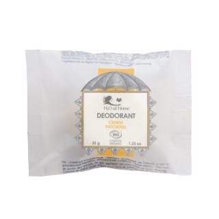 Recharge de déodorant solide H2O at Home au cédrat et patchouli, emballée dans un sachet recyclable